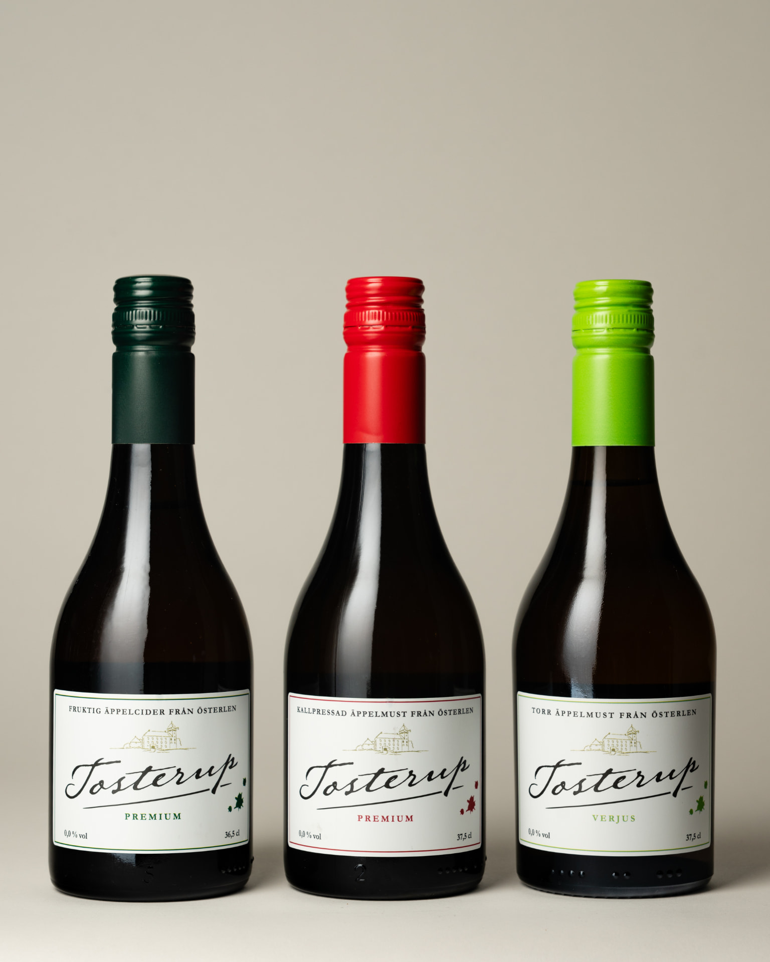 Tre flaskor Tosterup 37,5 cl: cider, must och verjus